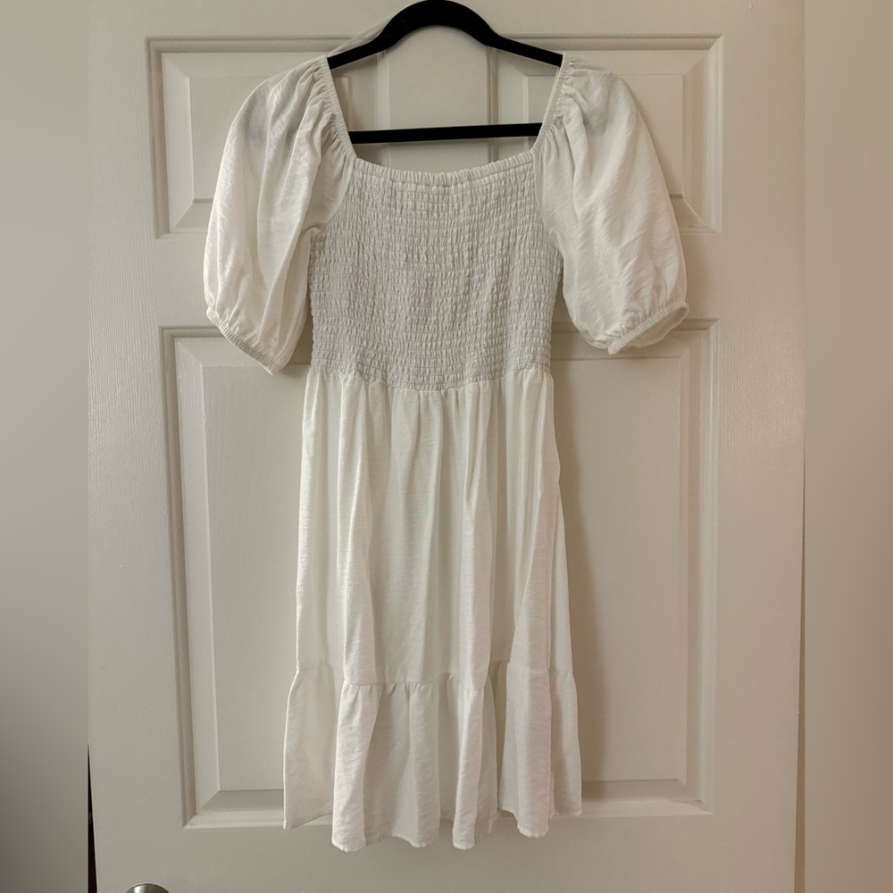 Top Shop White Smocked Puff Sleeve SunDress